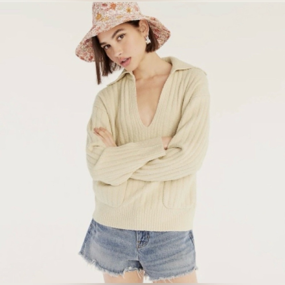 JCrew Collared cotton-blend bouclé beach sweater